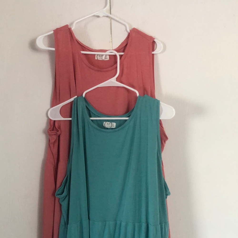 Coral and Teal spring summer comfy rayon plus size Sleeveless Dresses